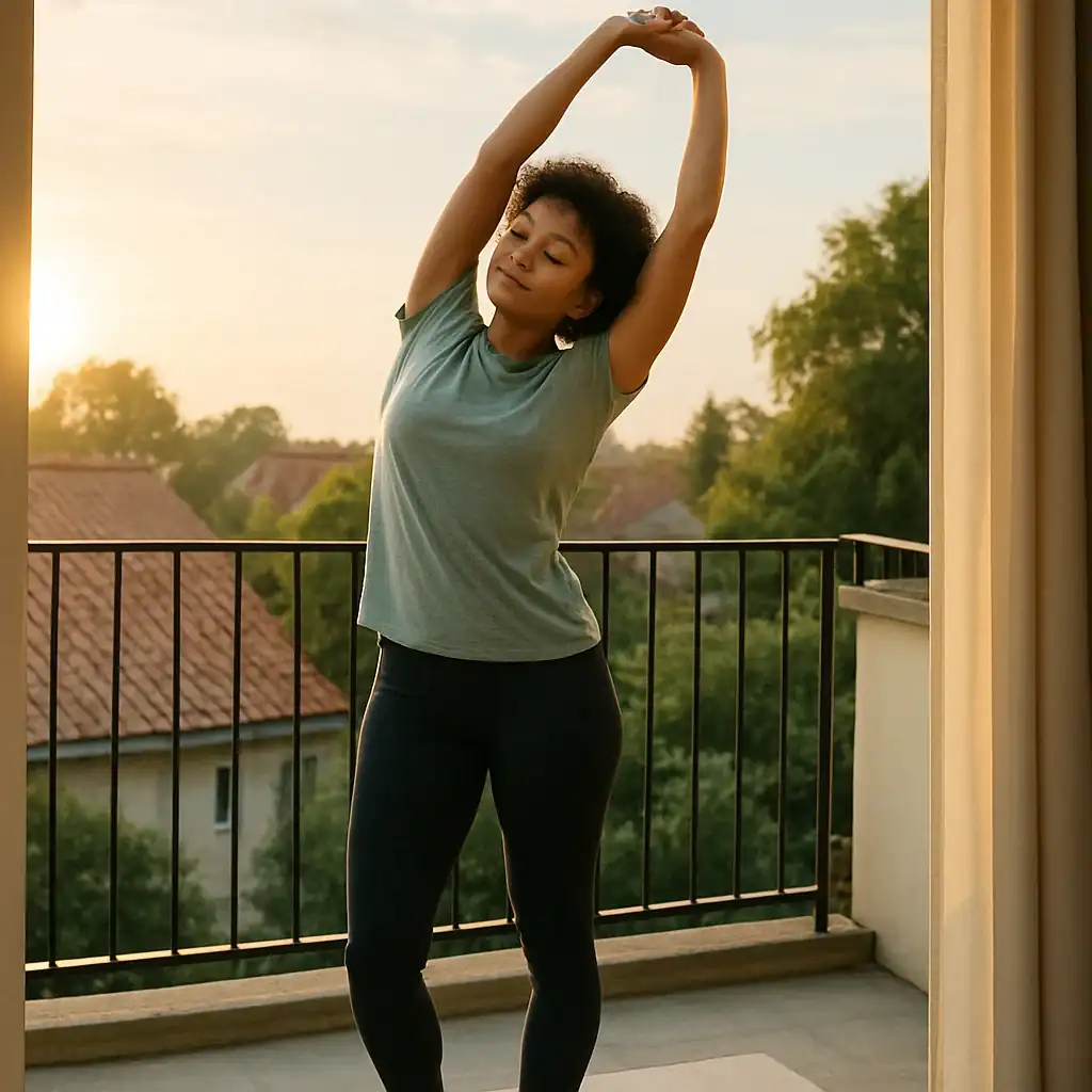 Woman stretching on a balcony