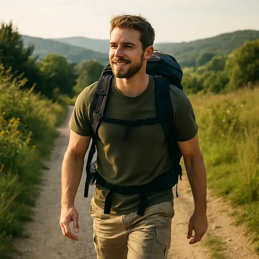 Man hiking uphill